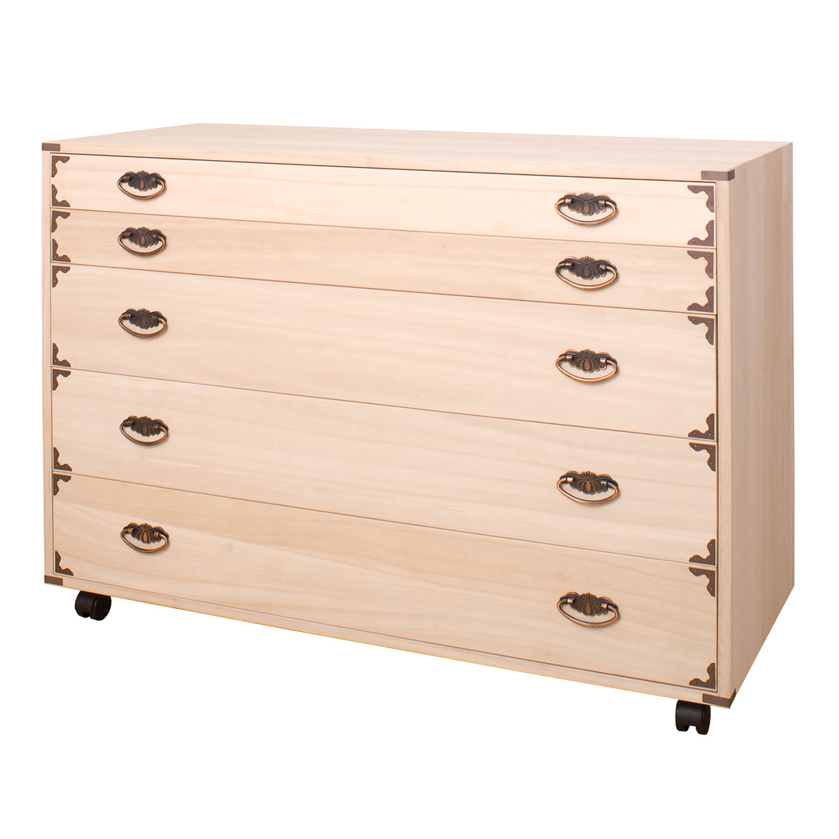 桐チェスト 幅99.5cm 5段 隅金具 キャスター付 （ 桐たんす 桐 タンス