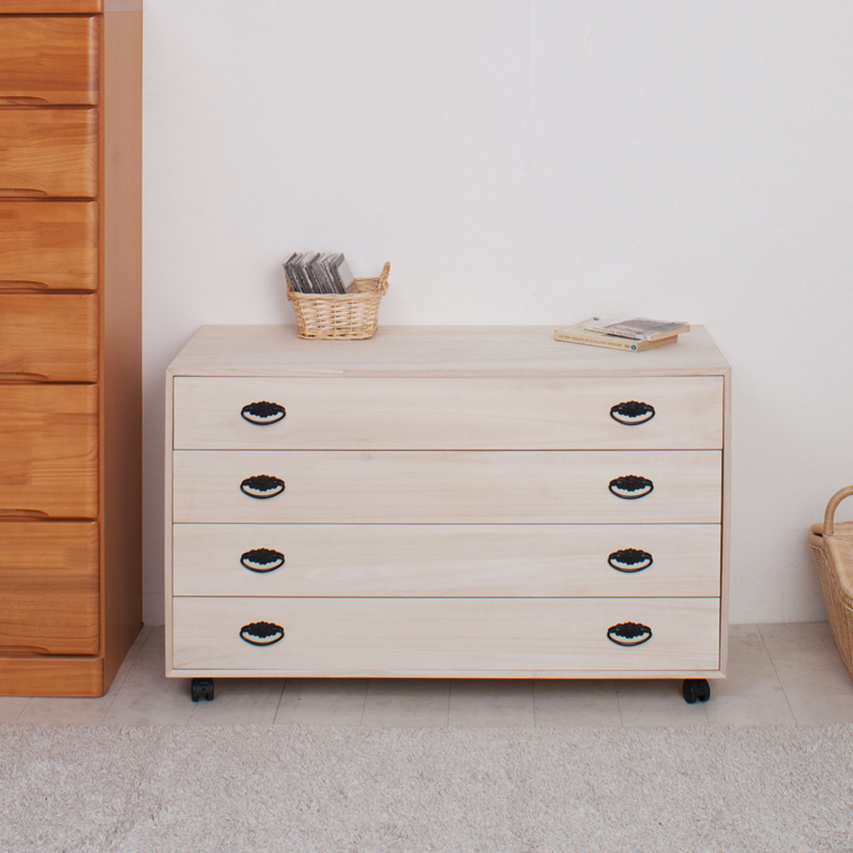 桐タンス 4段 総桐 日本製 キャスター付 約幅100cm （ 桐チェスト 桐