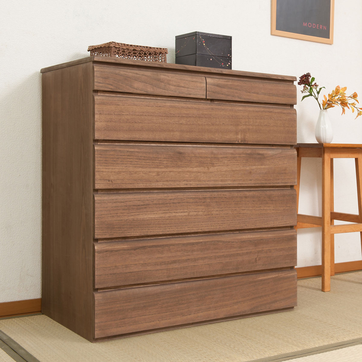 桐タンス 6段 洋風チェスト モダンデザイン 幅71cm （ タンス たんす