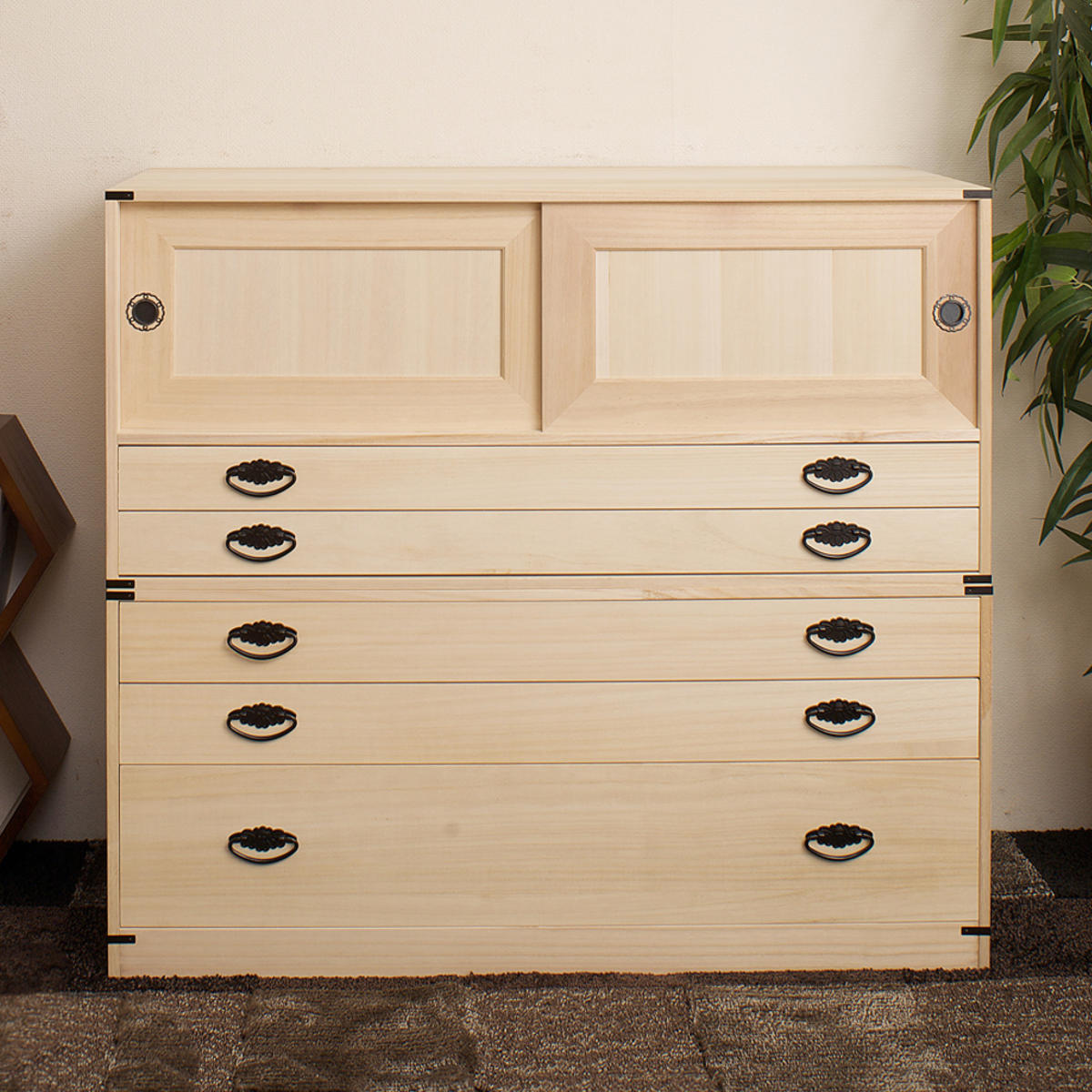 桐タンス 5段 引き戸タイプ 着物用 幅99 高さ90cm （ 桐たんす 桐