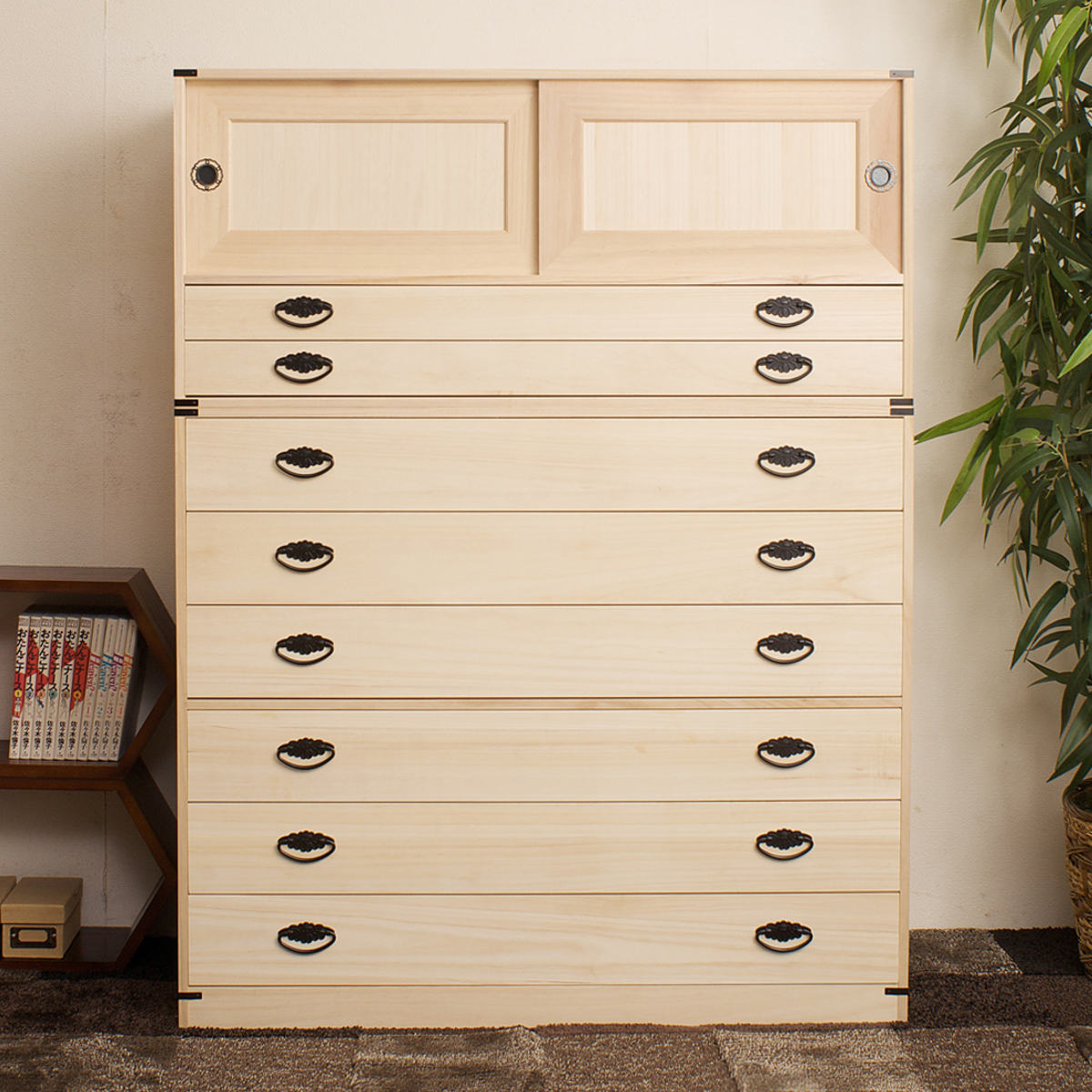 桐タンス 8段 引き戸タイプ 着物用 幅99 高さ129cm （ 桐たんす 桐