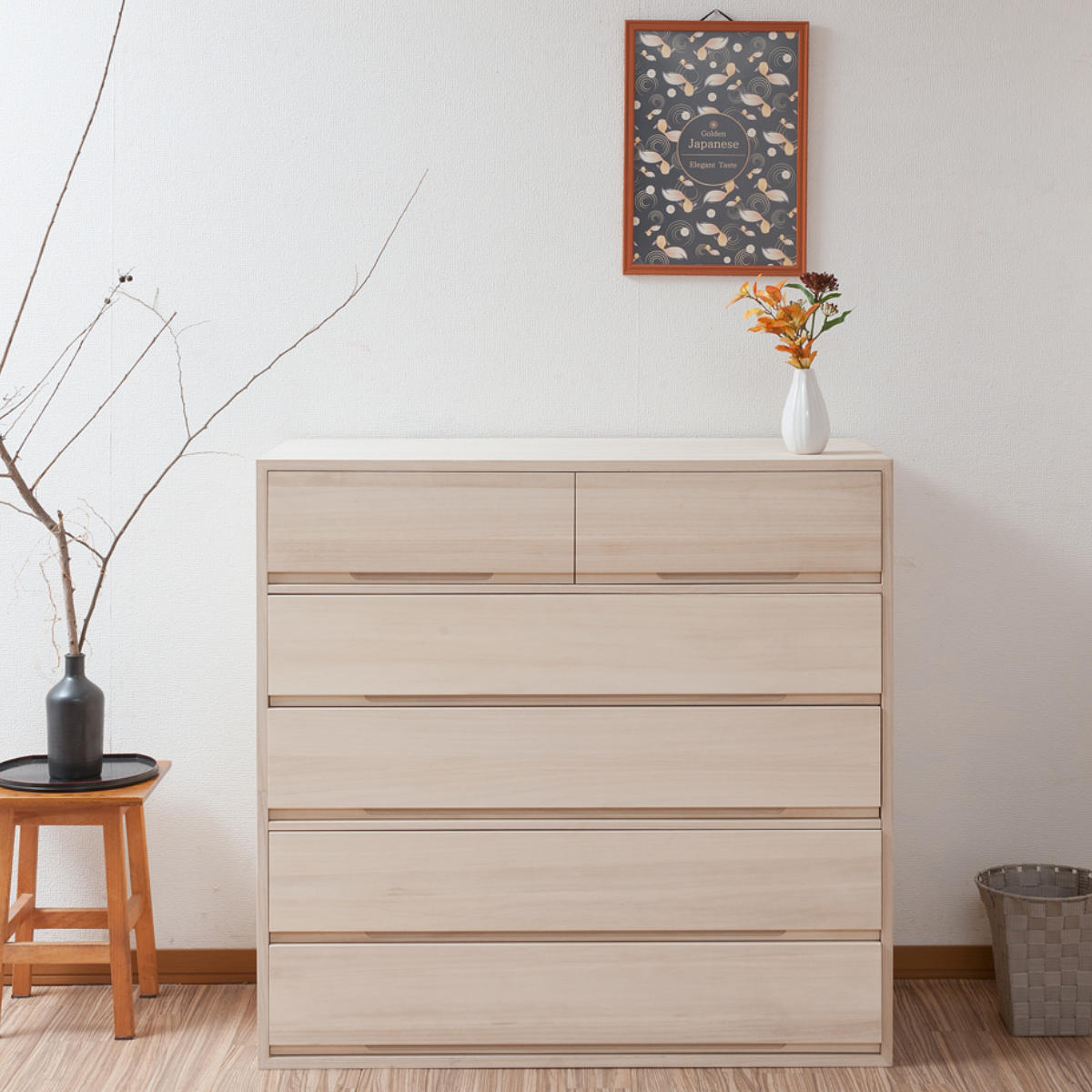 桐タンス 5段 桐収納 日本製 白木仕上げ 約幅101cm （ 桐たんす 桐