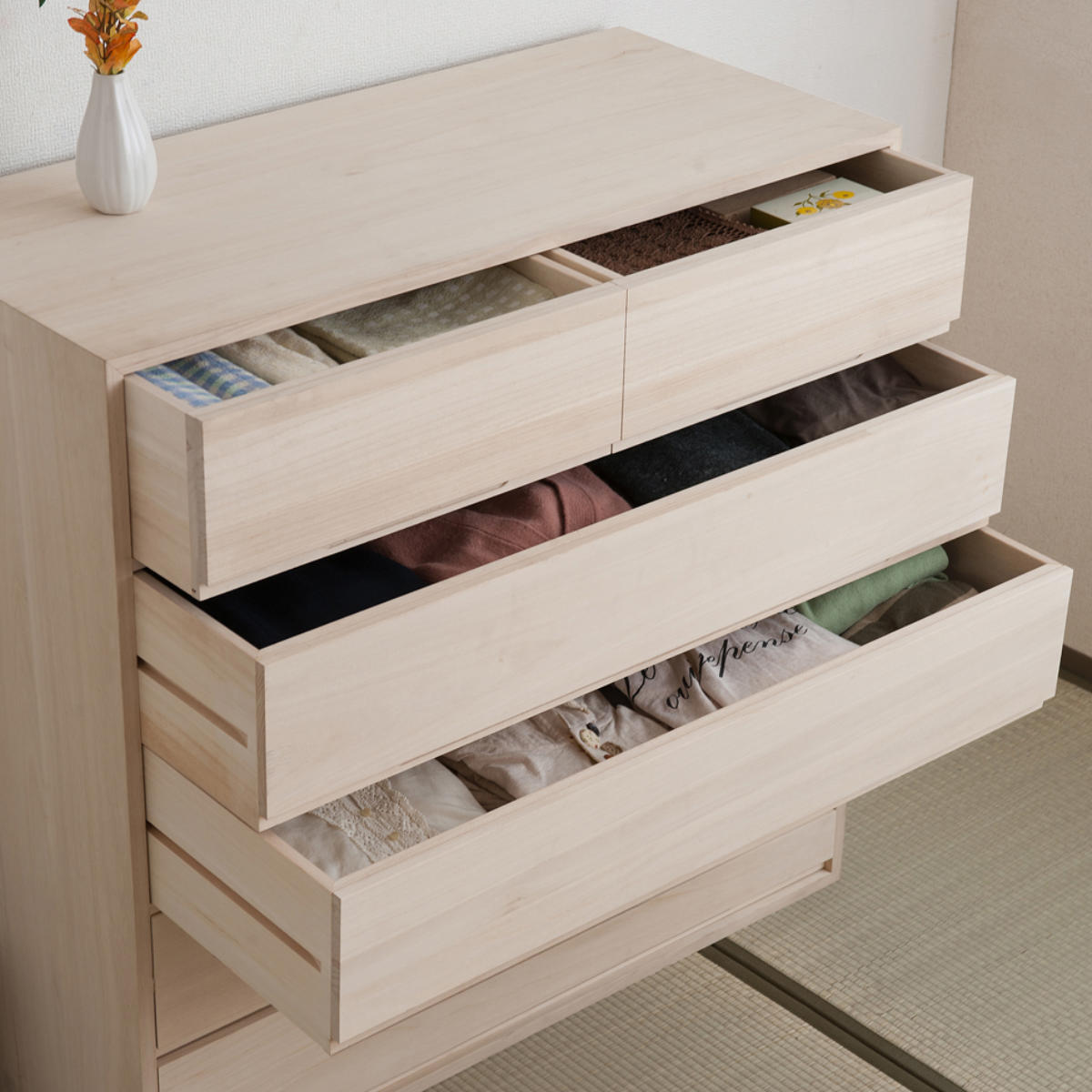 桐タンス 5段 桐収納 日本製 白木仕上げ 約幅101cm （ 桐たんす 桐