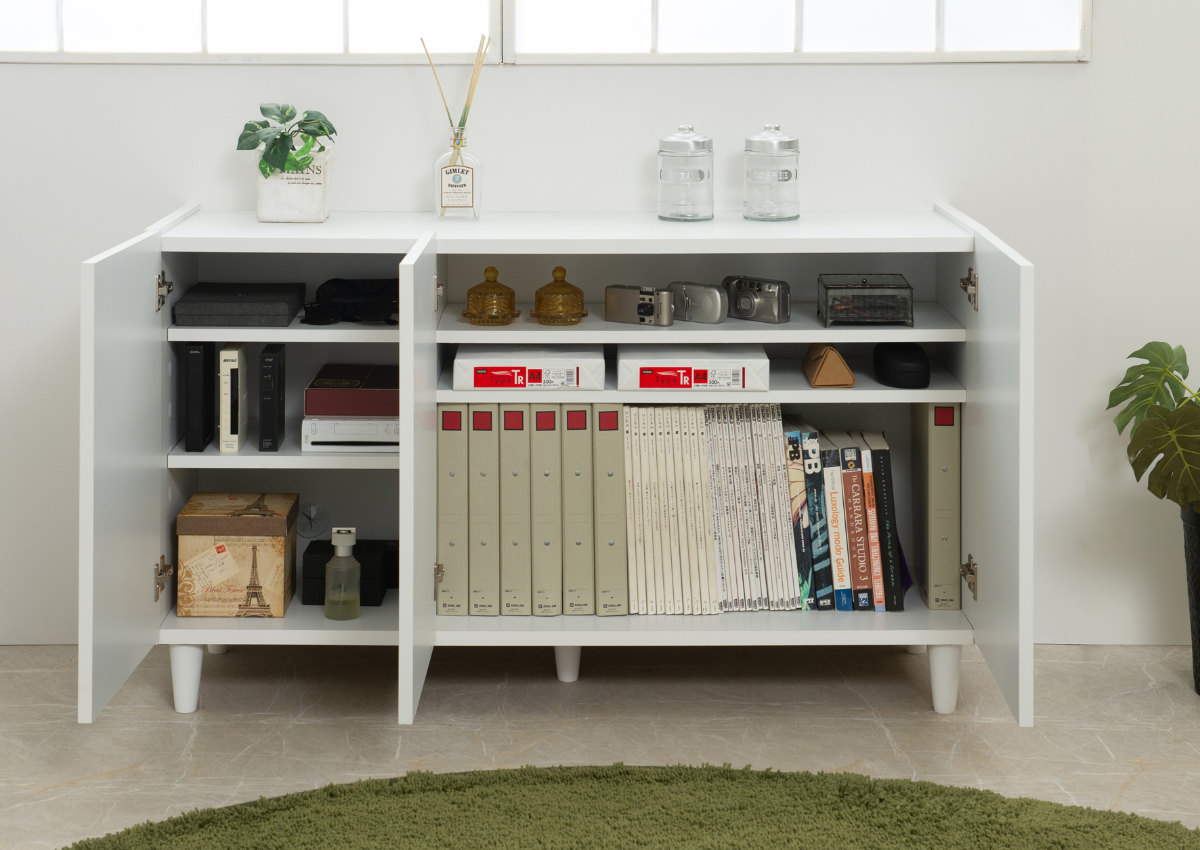 キャビネット 幅118cm 開き戸 3枚扉 フレンチシャビー 日本製 （ 収納