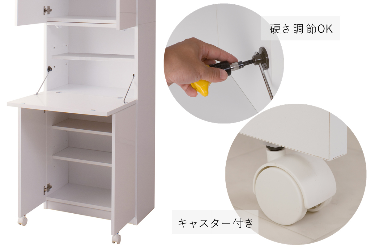 突っ張り 壁面収納 デスクタイプ キャビネット 幅60cm 耐震 日本製 （ 壁面家具 つっぱり 転倒防止 ハイグロス 大量収納 簡単設置 半完成品 F★★★★ ）_12