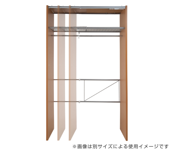伸縮クローゼット 幅188-305cm ハンガーラック 上棚・カーテン付 日本製 （ 伸縮 クローゼット 衣類収納 家具 ワードローブ ）の画像