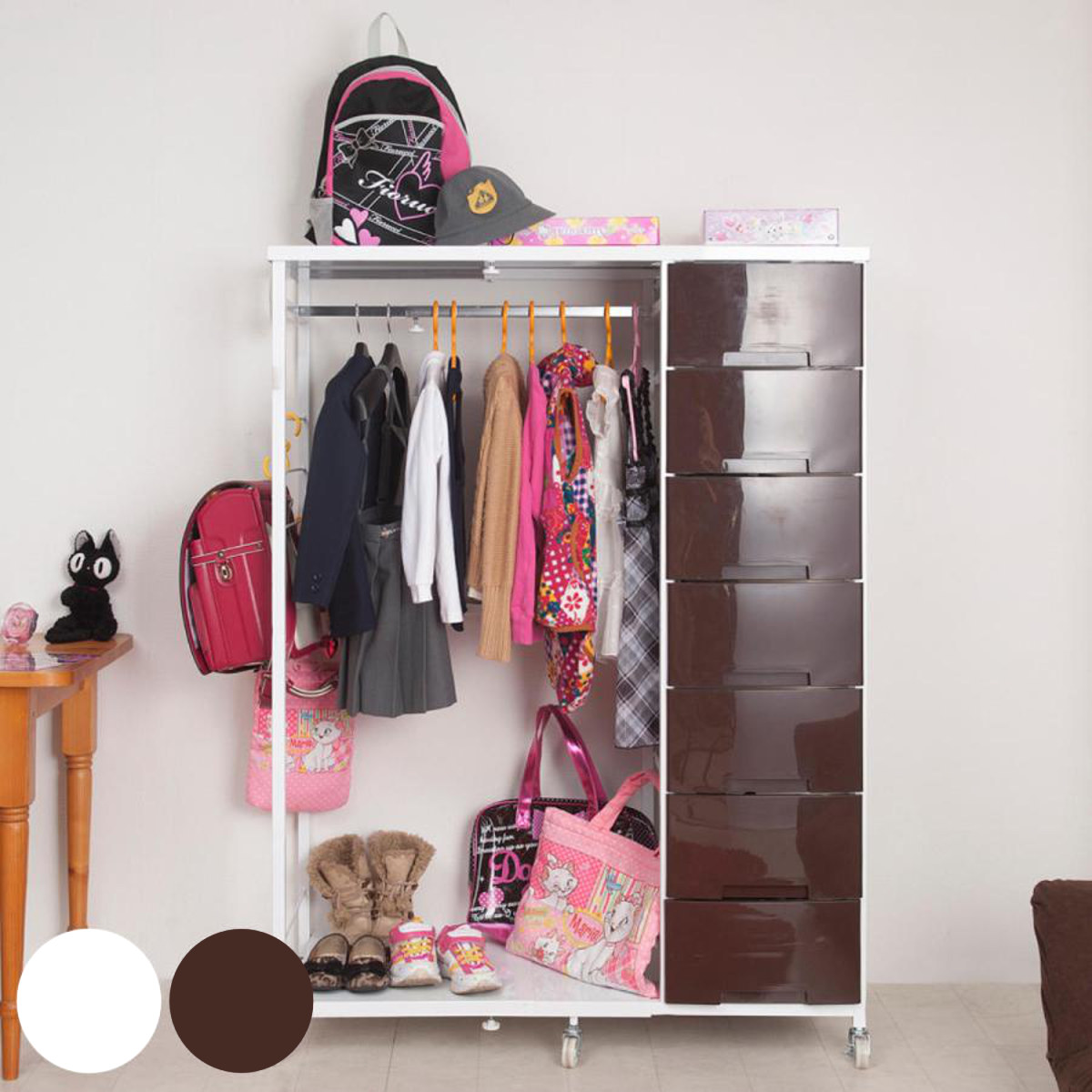 収納ケース ハンガー付きプラスチックチェスト 引き出し 7段 高さ141cm