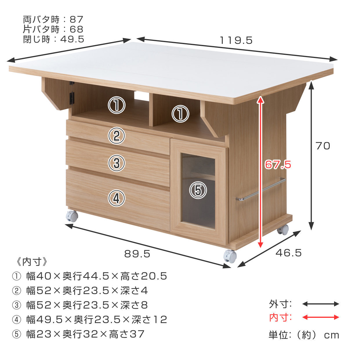 キッチンワゴン バタフライ 両バタ 日本製 約幅120cm （ キッチン