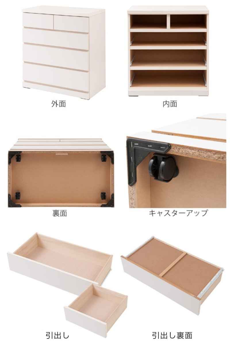 クローゼット収納 タンス 幅75cm 4段 奥行40cm キャスター付 日本製