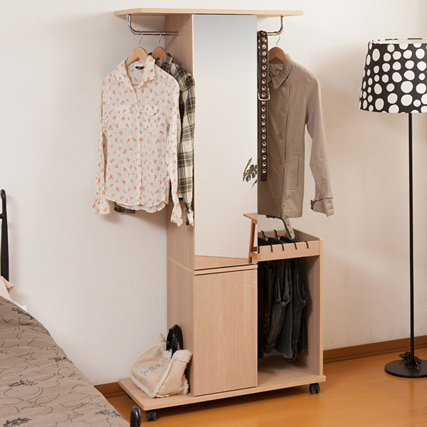 NASA ハンガーラック ミラー付き ダブル 収納ロッカー キャスター付 約