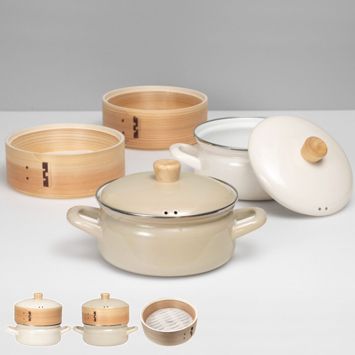 富士ホーロー せいろ付きホーロー鍋 2段 18cm IH対応 ホーロー蓋付き