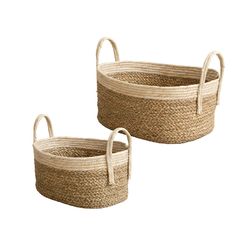 岩附 天然素材 バスケット かご シーグラス 2点セット S/L オーバル