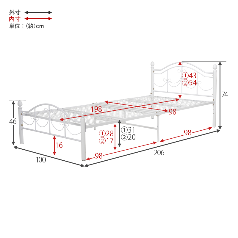 姫系 ベッド シングル リボン お姫様ベッド パイプベッド メッシュ ベッドフレーム クラシカル アンティーク エレガント かわいい 可愛い  高さ2段階 プリンセス