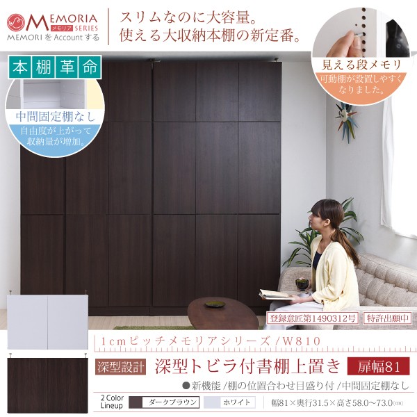 MEMORIA 棚板が1cmピッチで可動する 本棚 深型 ラック 扉付き 上置き
