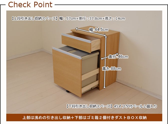 ダストボックス キッチン収納 ゴミ箱収納 アルビナ 幅65cm 2分別ダスト