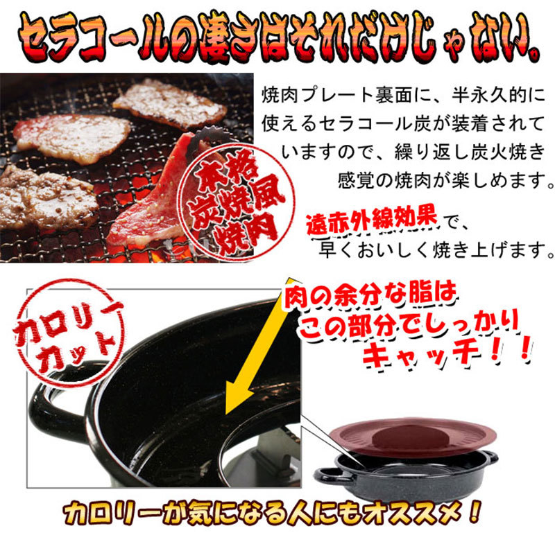 【焼肉プレート】煙が気にならない お部屋OK 軽量で収納楽 ダイエット 遠赤外線効果でおいしく焼ける セラコール炭火焼器 CE-401 (焼肉プレート)