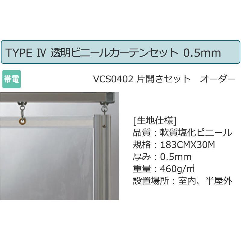 透明 ビニールカーテン＋レール＋間仕切り＋中間フレーム TYPE VCS0402 片開きセット 帯電 0.5mm (幅400×高さ300cm迄)