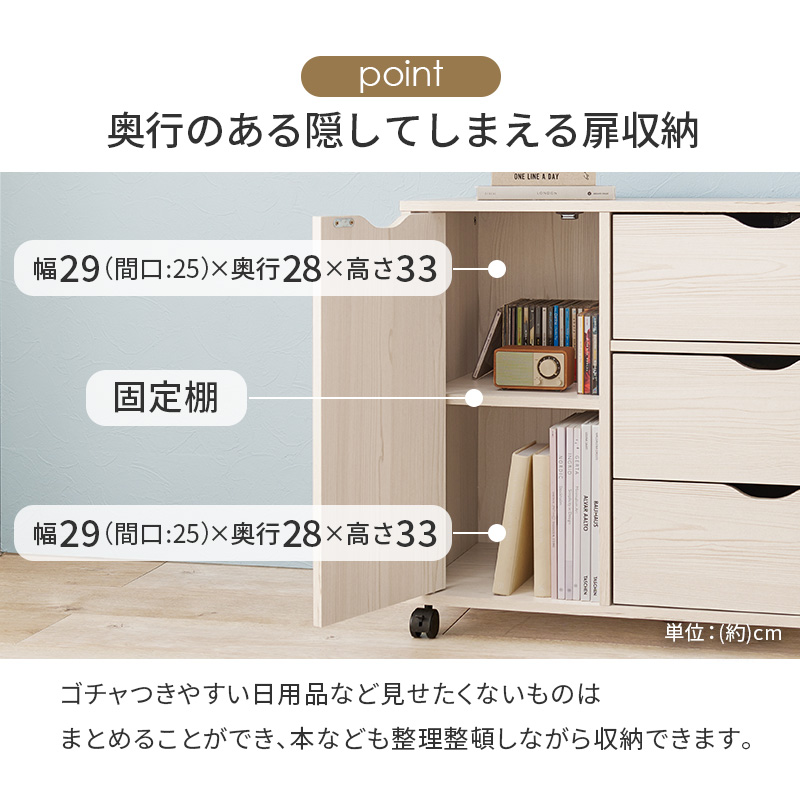 スッキリとしたデザイン キャスター付き 扉収納タイプ キャスター付きチェスト RCC-1552_2