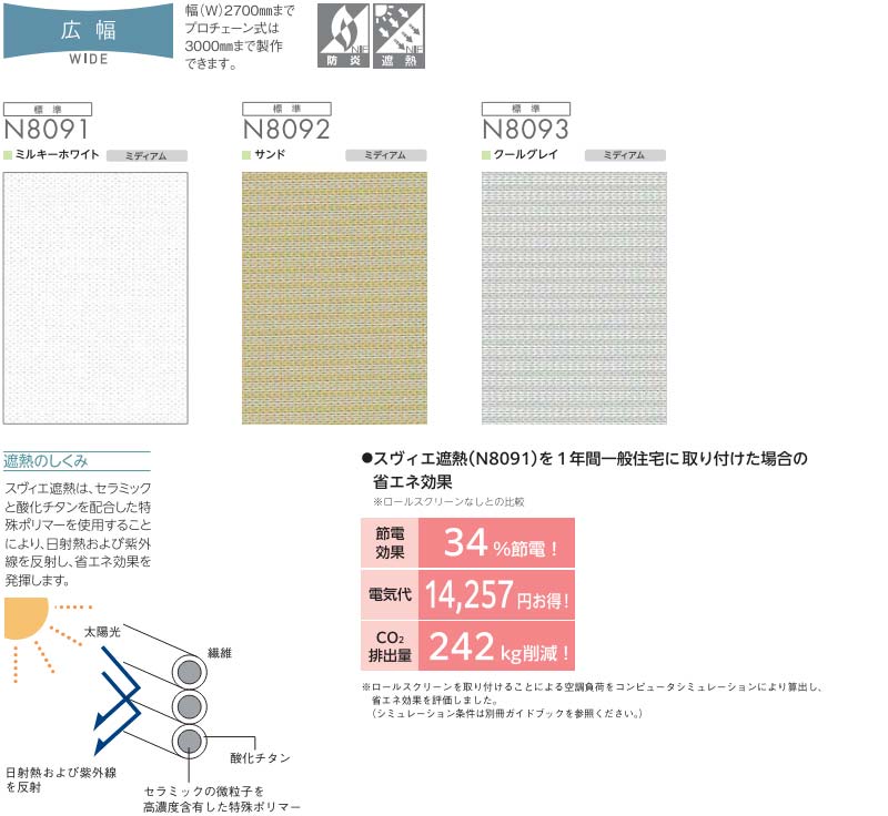 ニチベイ ロールスクリーン ソフィー ベーシック スヴィエ遮熱 N8091〜N8093 電動_S_マルチＩＲ 幅500x高さ2000mm迄 |  | 04