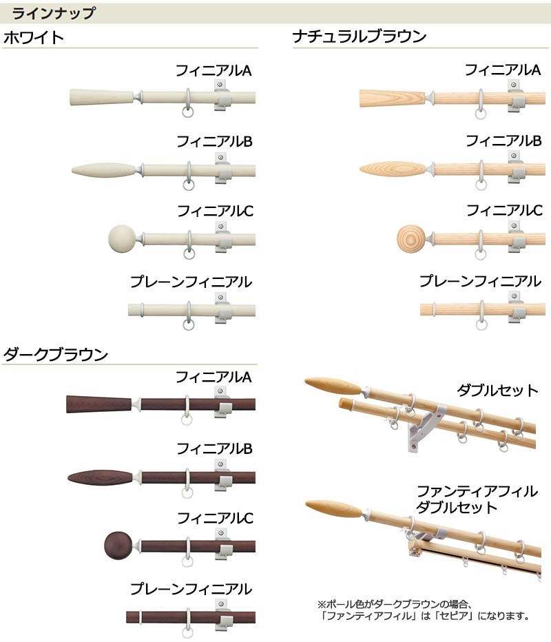 タチカワの装飾カーテンレール スムースウッド19 ダブル正面付けセット プレーンフィニアル 2.1m_3