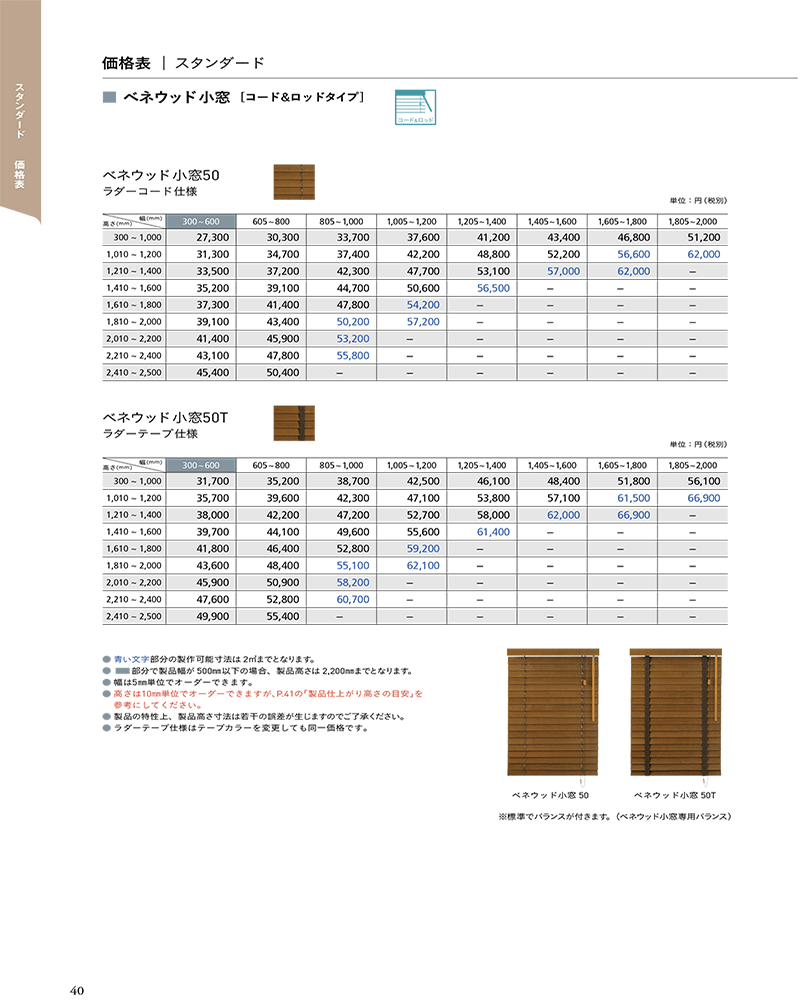 トーソー 木製ブラインド「デザインブラインド」価格表