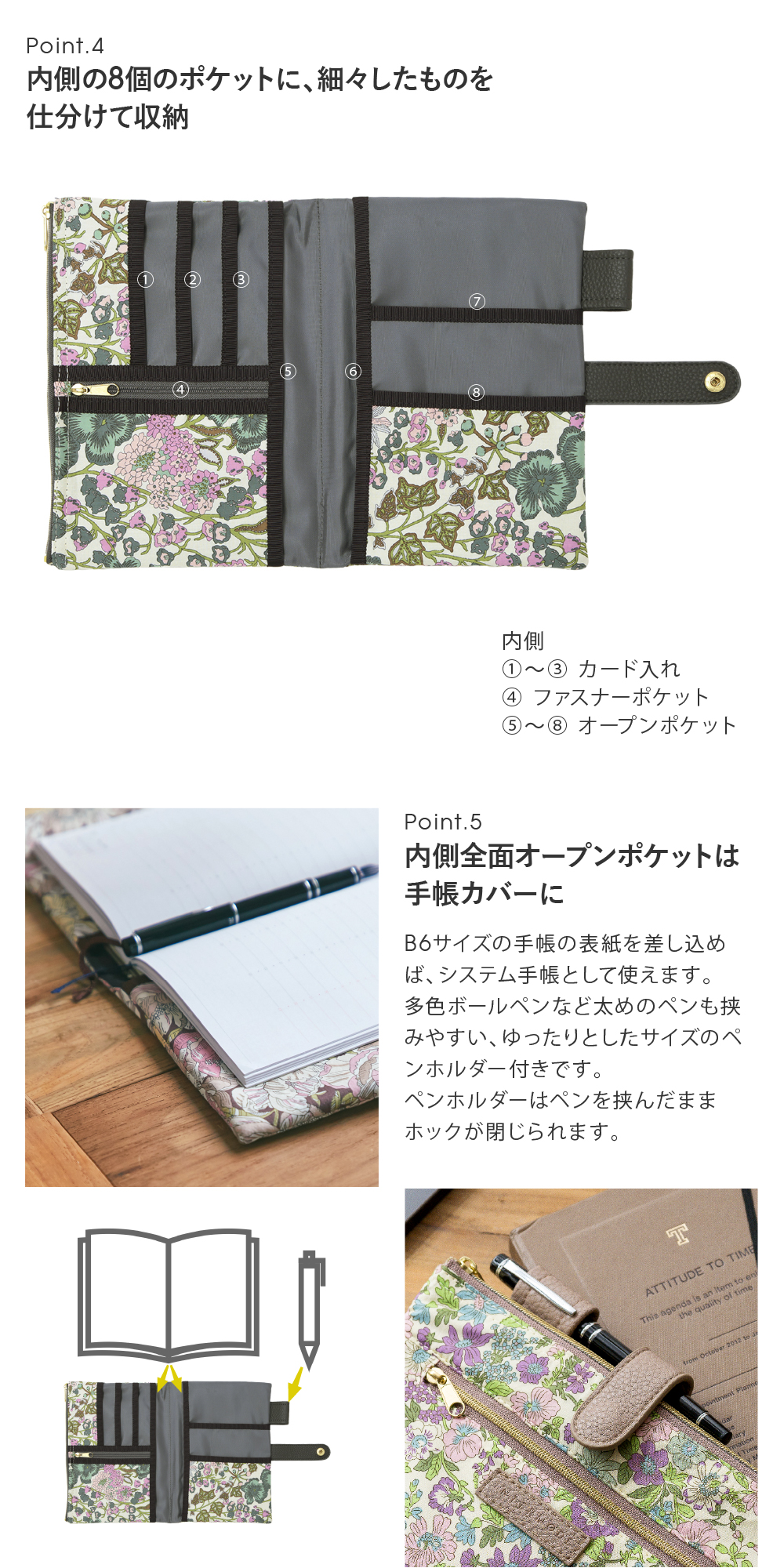 リバティプリント 手帳型マルチポーチ Liberty 通帳 財布 手帳 仕分け