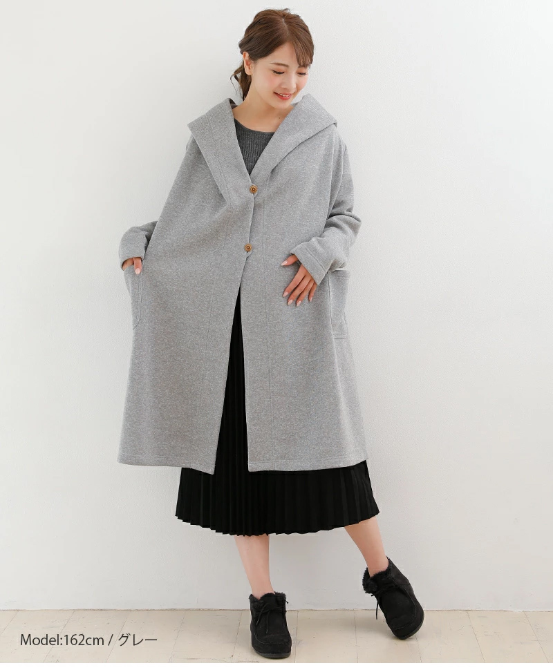 マタニティアウター ママのための フード付 カーディガン あったか 裏起毛 マタニティ M〜L グレー ネイビー コーディガン
