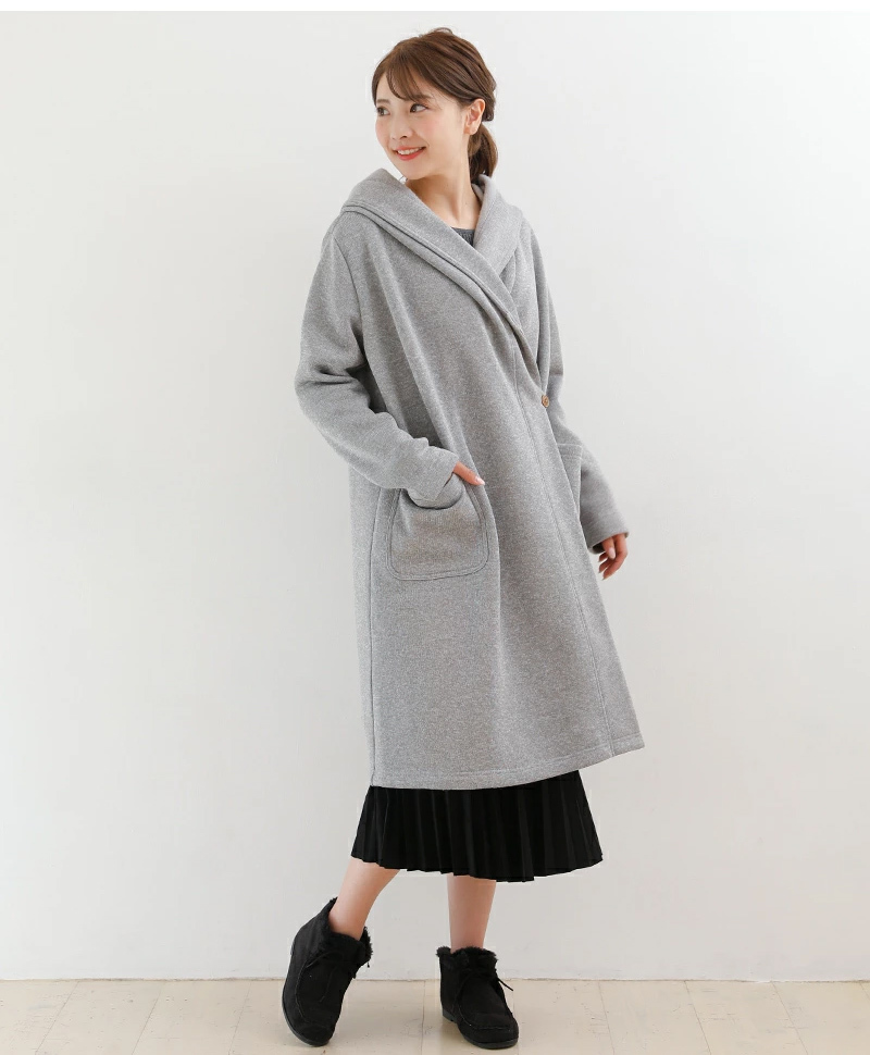 マタニティアウター ママのための フード付 カーディガン あったか 裏起毛 マタニティ M〜L グレー ネイビー コーディガン