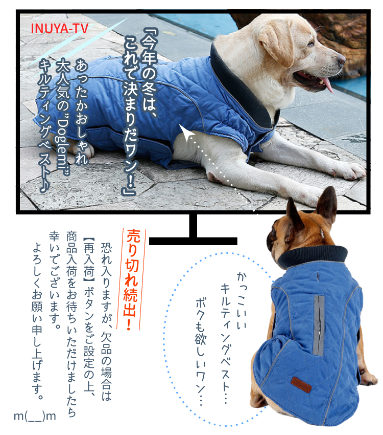 犬 犬服 冬服 （ DogLemiロゴ 防寒 キルティング ベスト ） コート