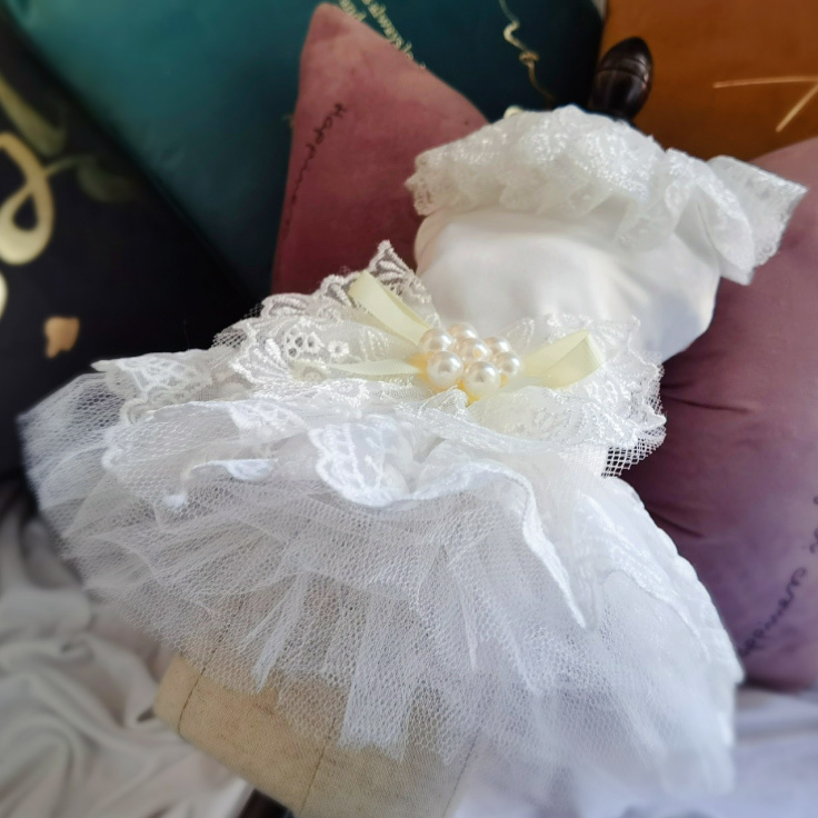 ペット用ドレス Dカン付き ボタニカル刺繡ドレス ワンピース ドッグウェア 小型