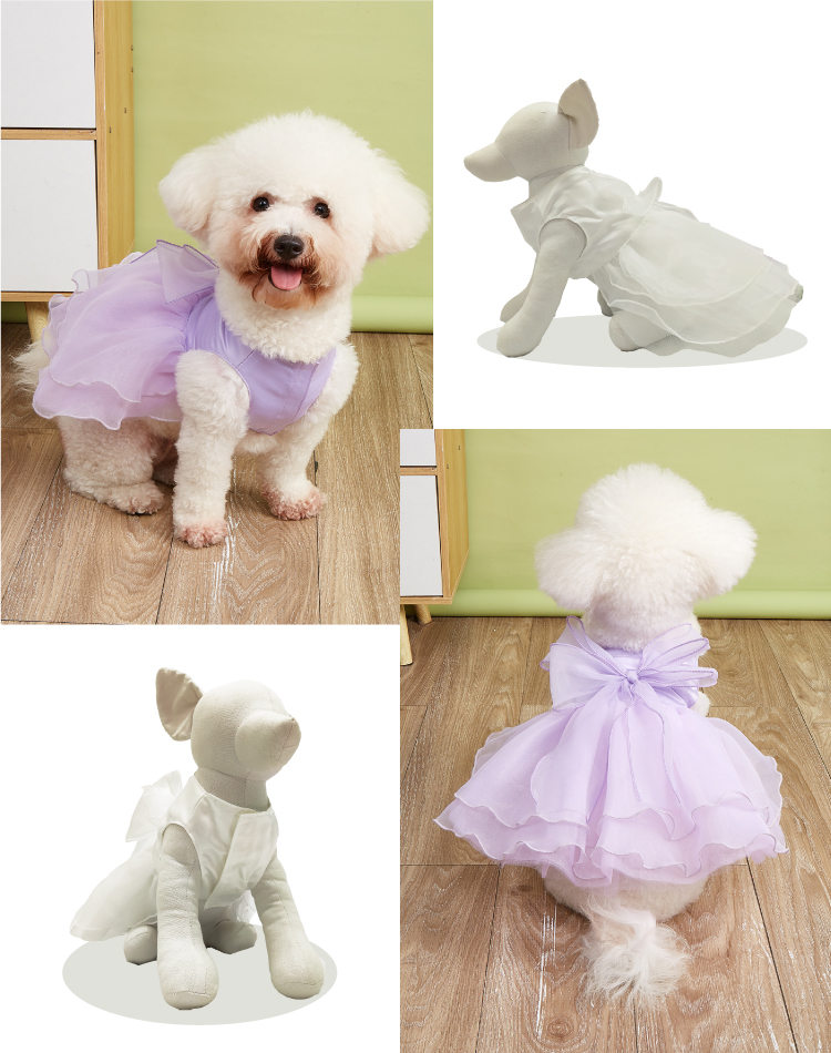 犬服 （シンプル レース ドレス リボン付き） M L サイズ