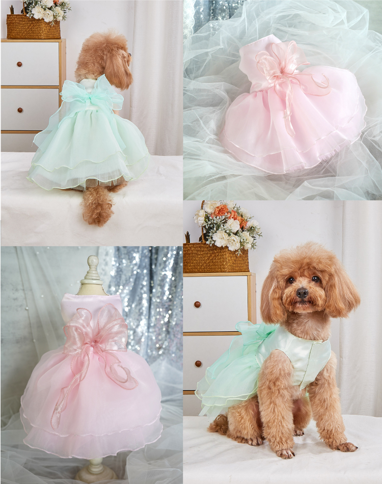 犬服 （シンプル レース ドレス リボン付き） M L サイズ かわいい