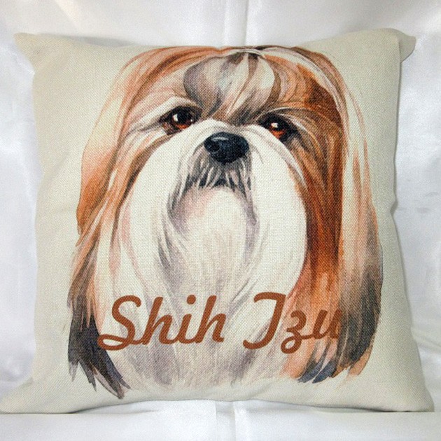 クッション カバー のみ 45×45cm シーズー 背景：白 雑貨 グッズ