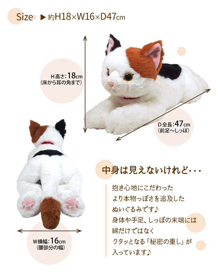 あすつく ） ひざねこ M サイズ 三毛 猫 ぬいぐるみ 三毛猫
