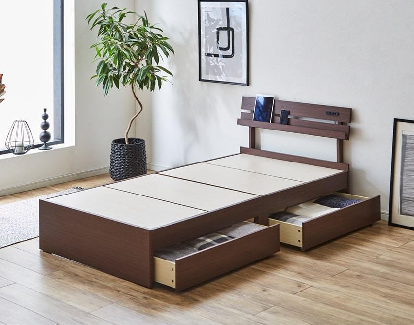 ベッド 収納ベッド シングル ベッドフレームのみ 木製 コンセント s01