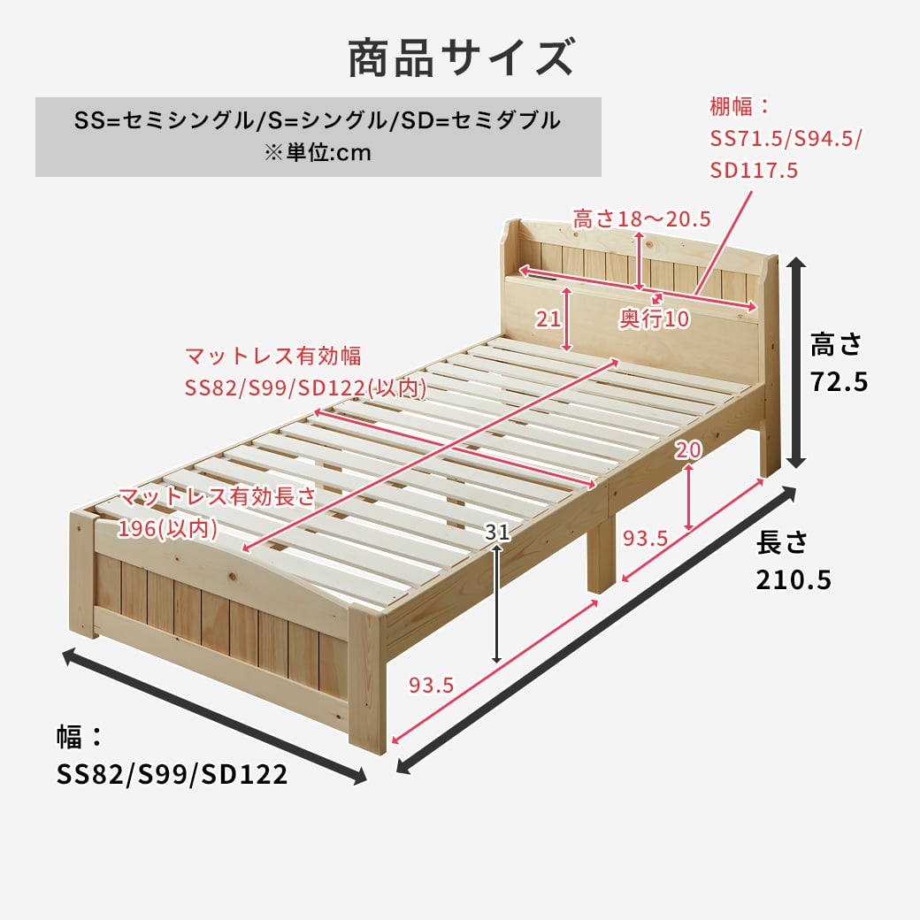 ネルコンシェルジュ ベッド ラルーチェ すのこベッド セミダブル 厚さ
