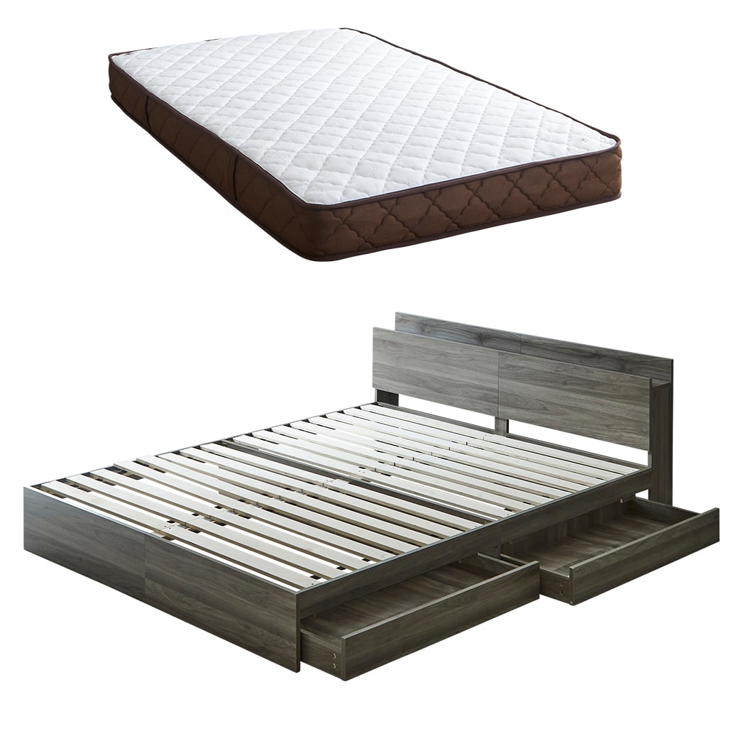 ネルコンシェルジュ クイーンベット フレームのみ グレー ネルコンシェルジュ ベッド 収納 クイーンベッド マットレス付き 収納