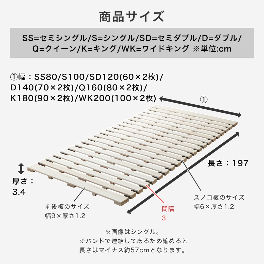 ロール桐すのこマットのサイズ詳細