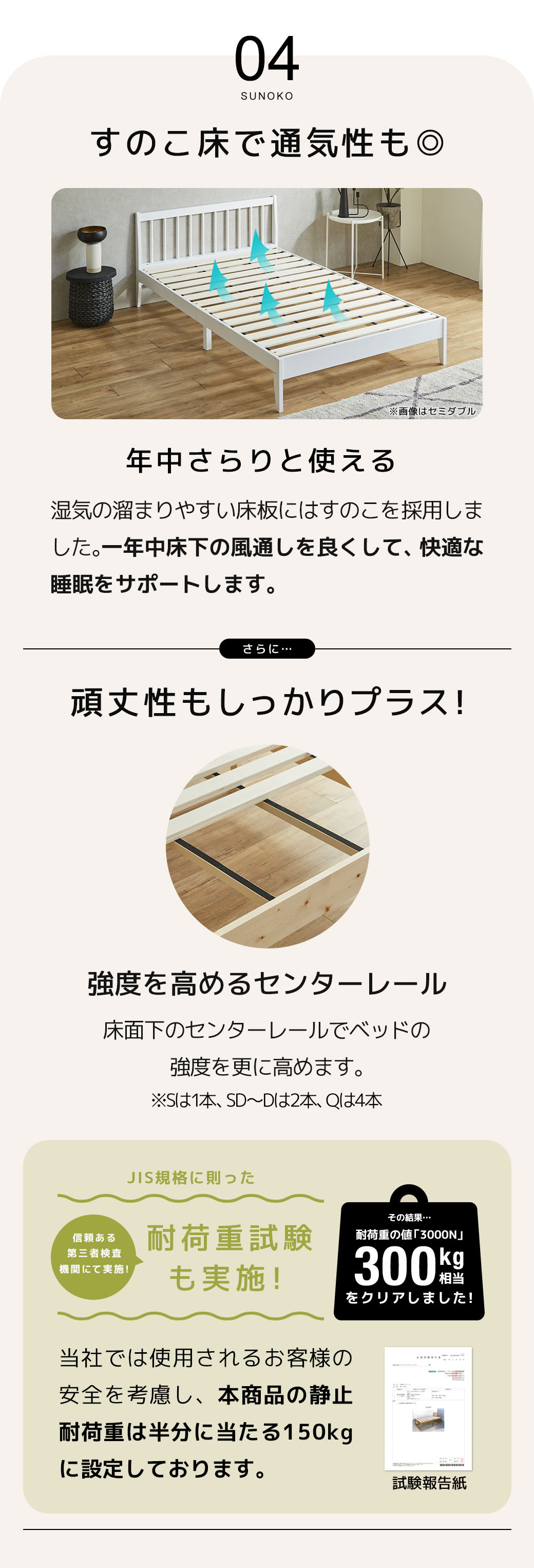 通気性が良く頑丈すのこ床板仕様