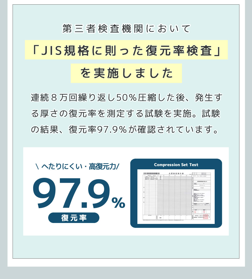 元の形状に戻る力、高復元率
