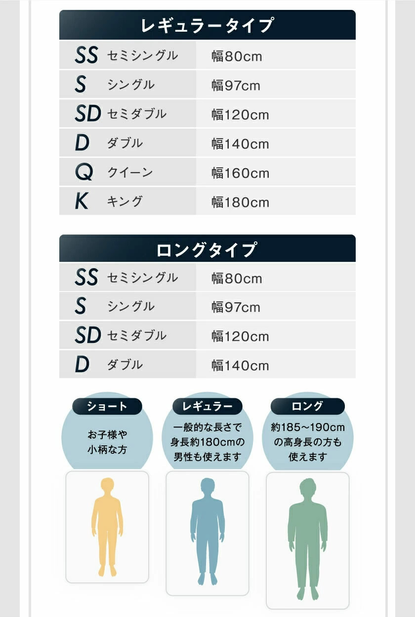 長さ180cmショート 95cmレギュラー 215cmロング