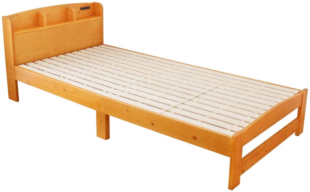 セリヤ すのこベッド シングル フレームのみ 木製 棚付き コンセント 北欧調 カントリー調 ナチュラル/ホワイト/ライトブラウン | ベッド s01｜ioo-neruco｜02