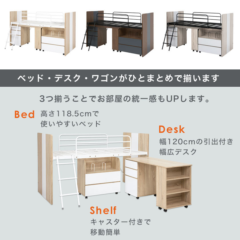 ACTUS オーク材 木製ロフトベッド デスク+チェア+キャビネット付き システムベッドセット デスク シェルフ キャビネット セット