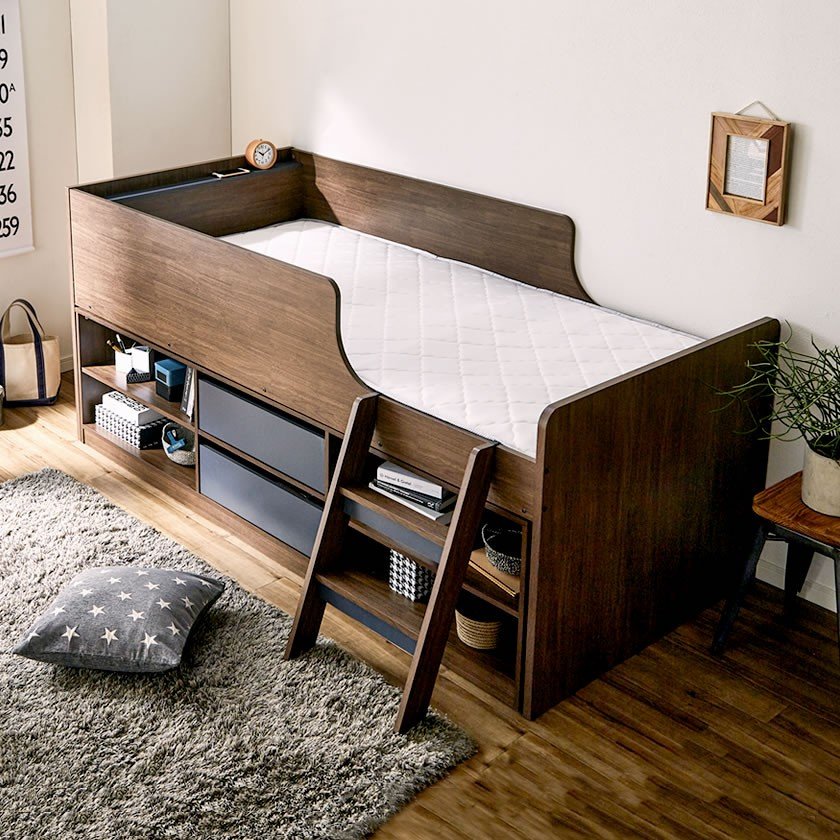 ベッドフレーム 子供ベッド 天然木 木製ベッド 大人まで使える 下収納収納付き