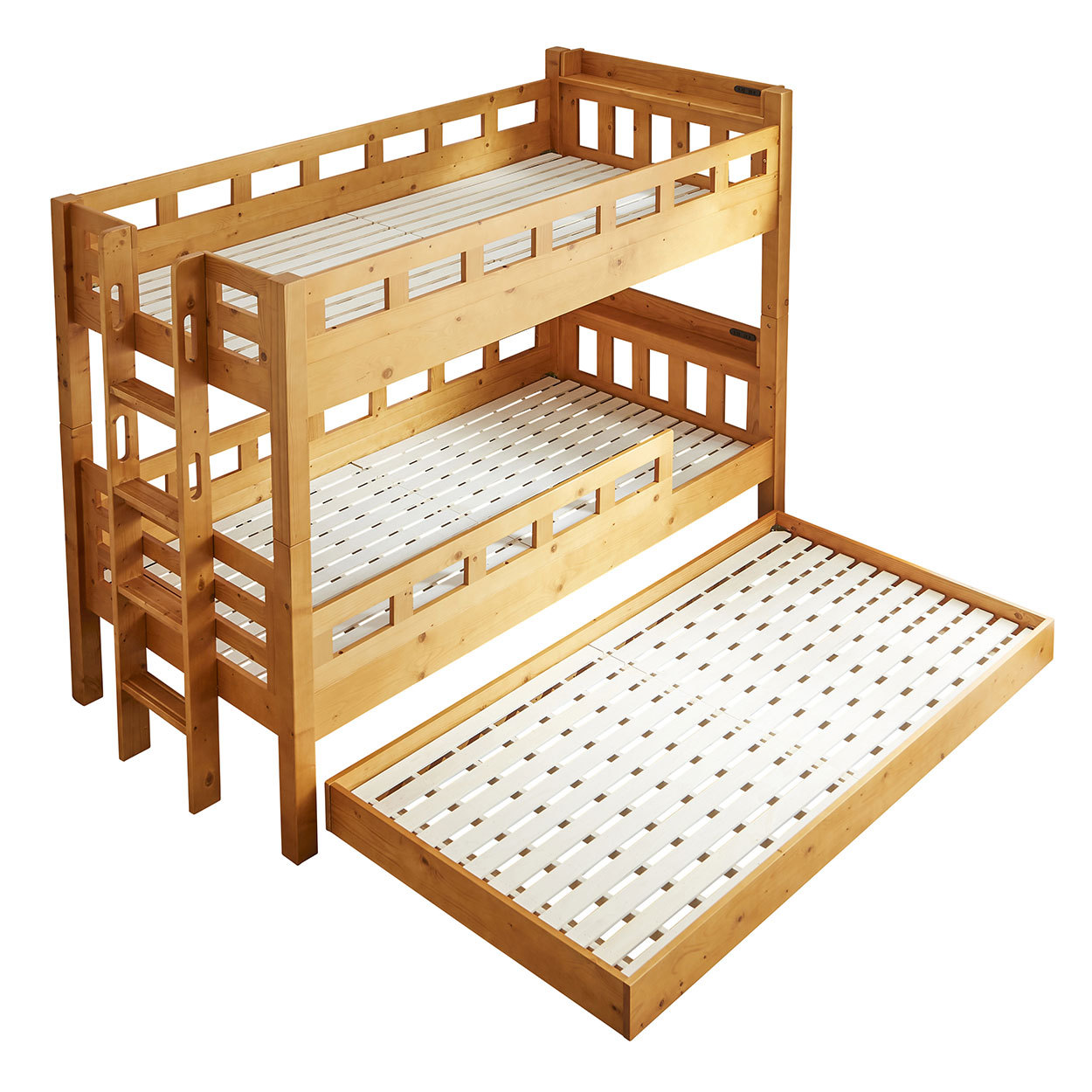 3段ベッド 三段ベッド シングル ベッドフレーム 木製 2段ベッドと子ベッド 高さ170cm 棚付き...