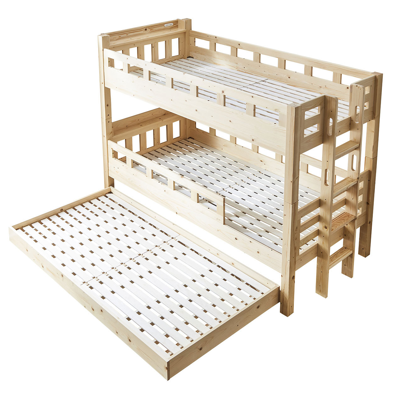 3段ベッド 三段ベッド シングル ベッドフレーム 木製 2段ベッドと子ベッド 高さ170cm 棚付きベッド すのこベッド 頑丈設計｜ioo-neruco｜02