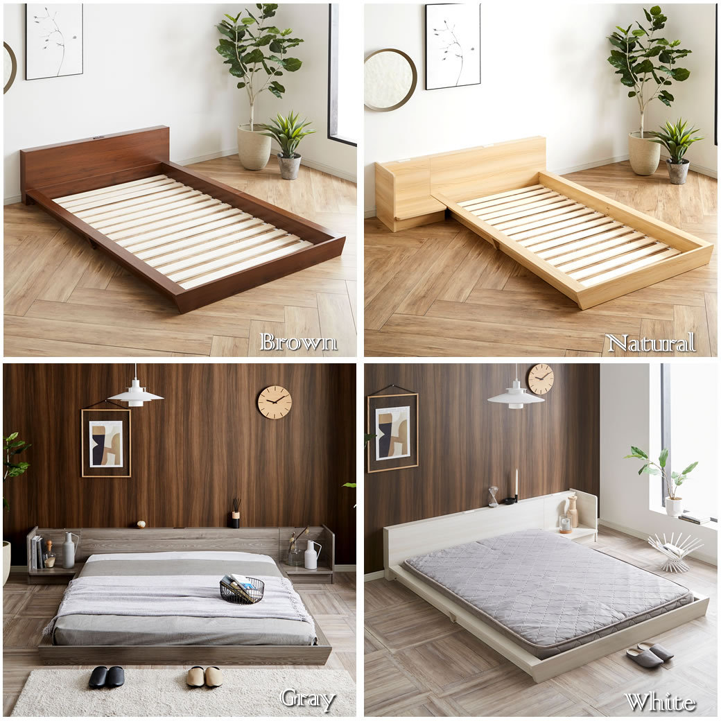 Platform Bed ローベッド クイーン 棚付きコンセント2口 木製ベッドベッド ステージベッド すのこ スタイリッシュ 【フレーム】 :  36112730 : ベッド通販 ネルコンシェルジュ neruco - 通販 - Yahoo!ショッピング