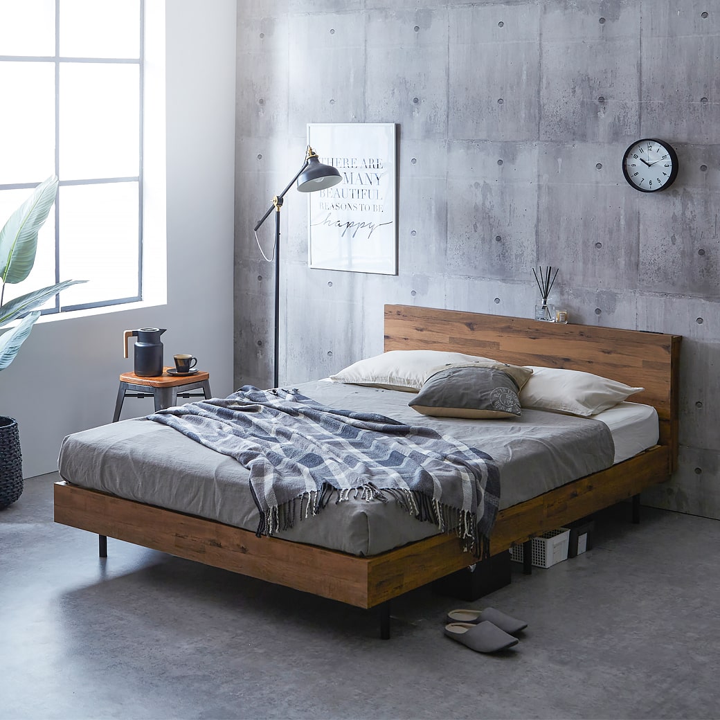 棚付きベッド すのこベッド ベッドフレームのみ ダブル 木製 コンセント ベッド おしゃれ 宮付きベッド 脚付きベッド