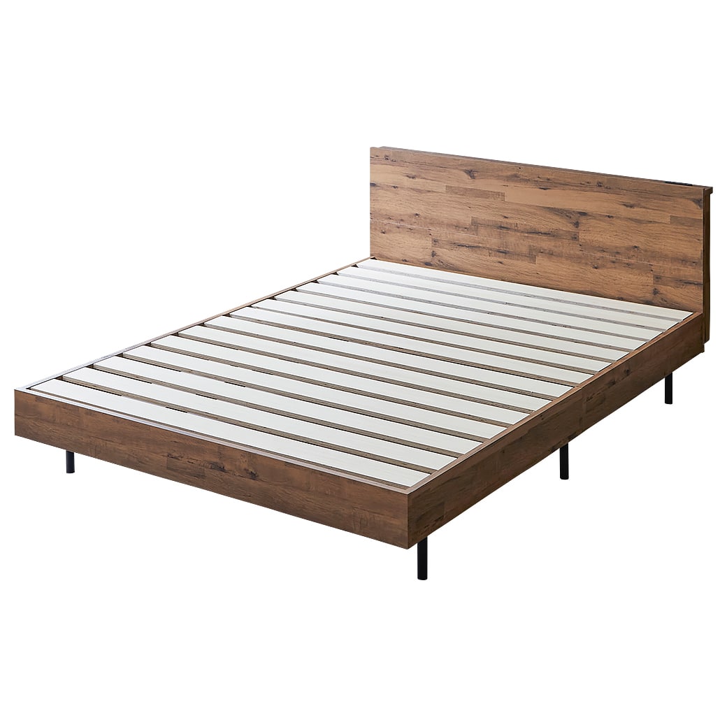 棚付きベッド ベッドフレームのみ クイーン 木製 すのこベッド コンセント｜ioo-neruco｜02