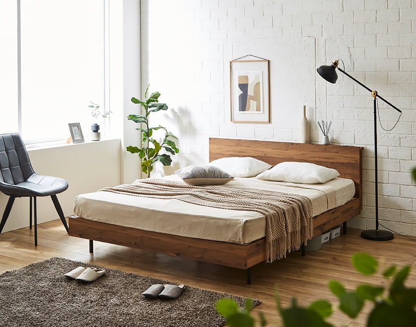 棚付きベッド ベッドフレームのみ クイーン 木製 すのこベッド コンセント s01